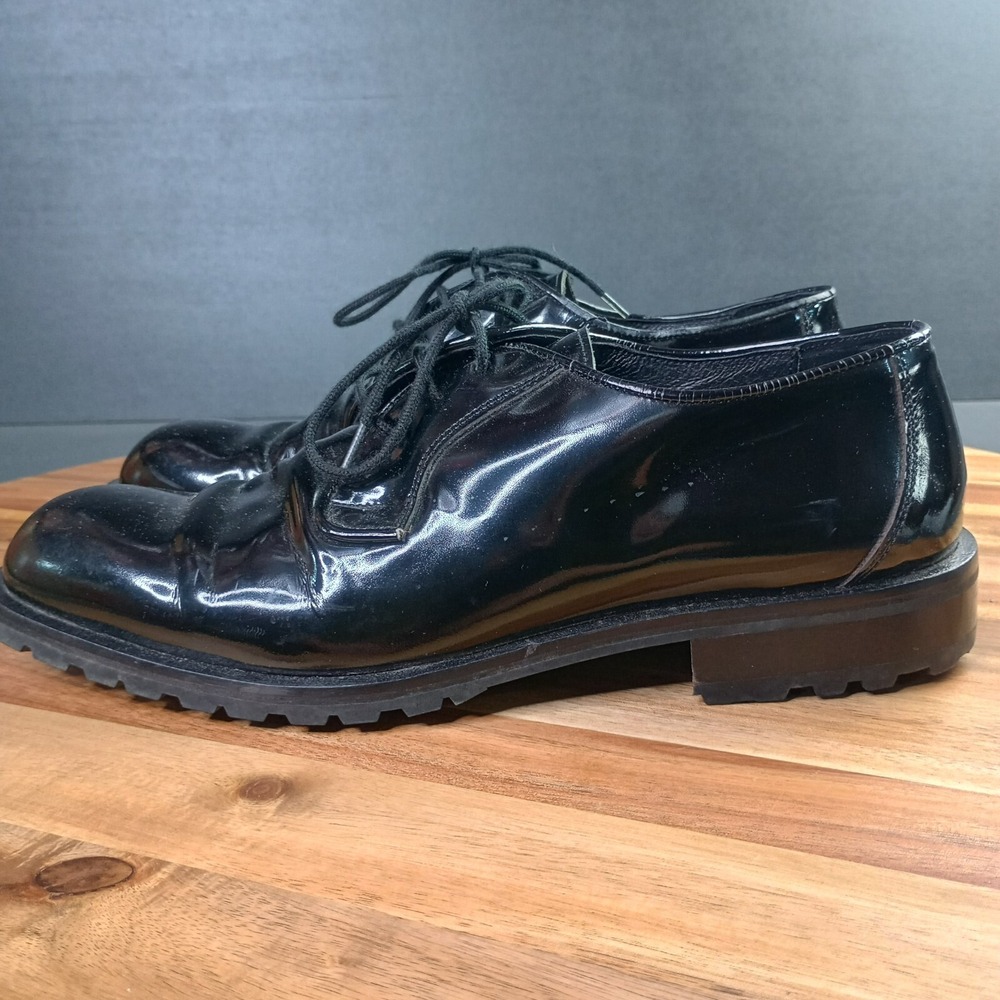 Vintage Joan & David Black Patent Leather Oxford‎ Shoes Handmade In Italy Sz 11